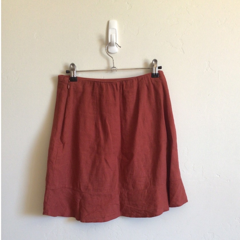 Abercrombie & Fitch Linen Blend Mini Skirt Burgundy Ruffle Hem XS - Picture 3 of 6